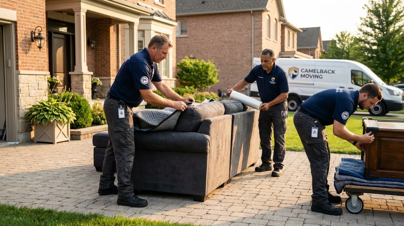 Large estate moving crew wrapping furniture in Maysville, OK