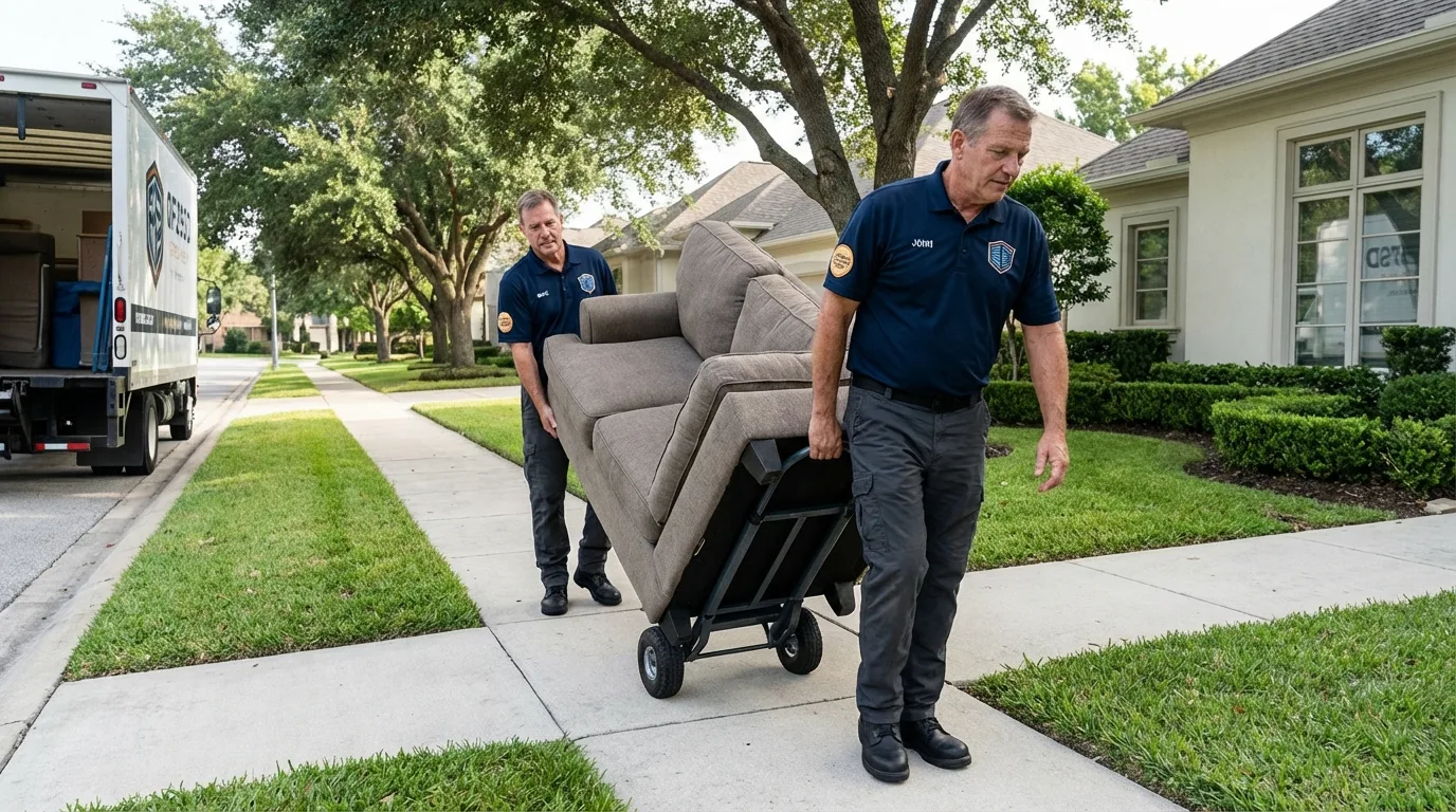 Local residential moving crew loading furniture in Maysville, OK