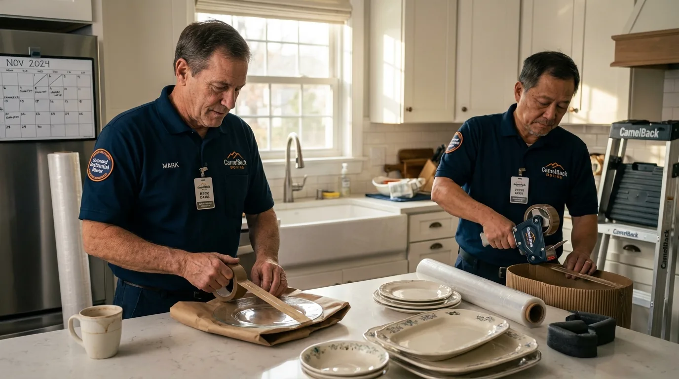 Professional crew packing kitchen dishware in Maysville, OK